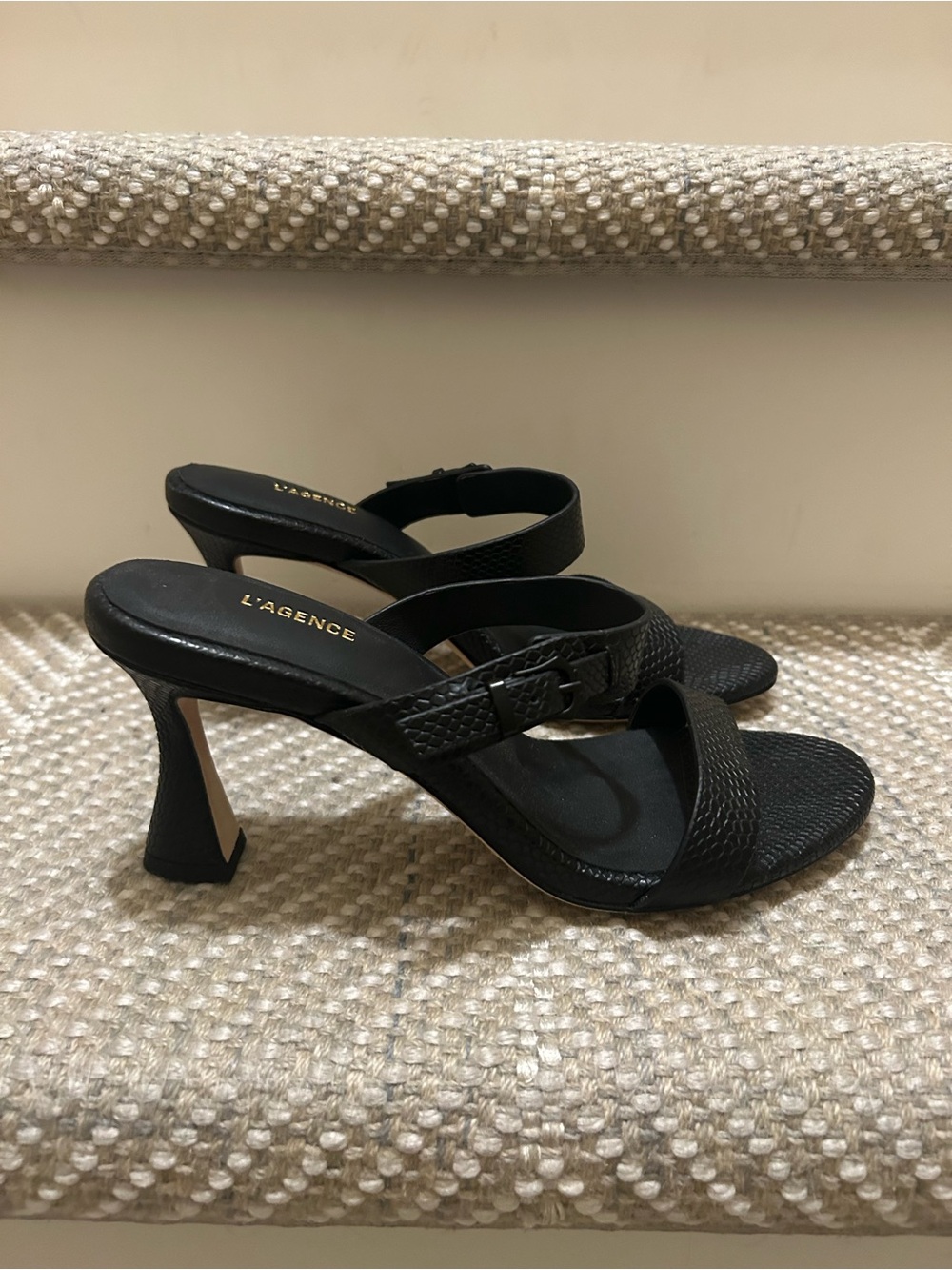 L'AGENCE Black Textured Strappy Heels